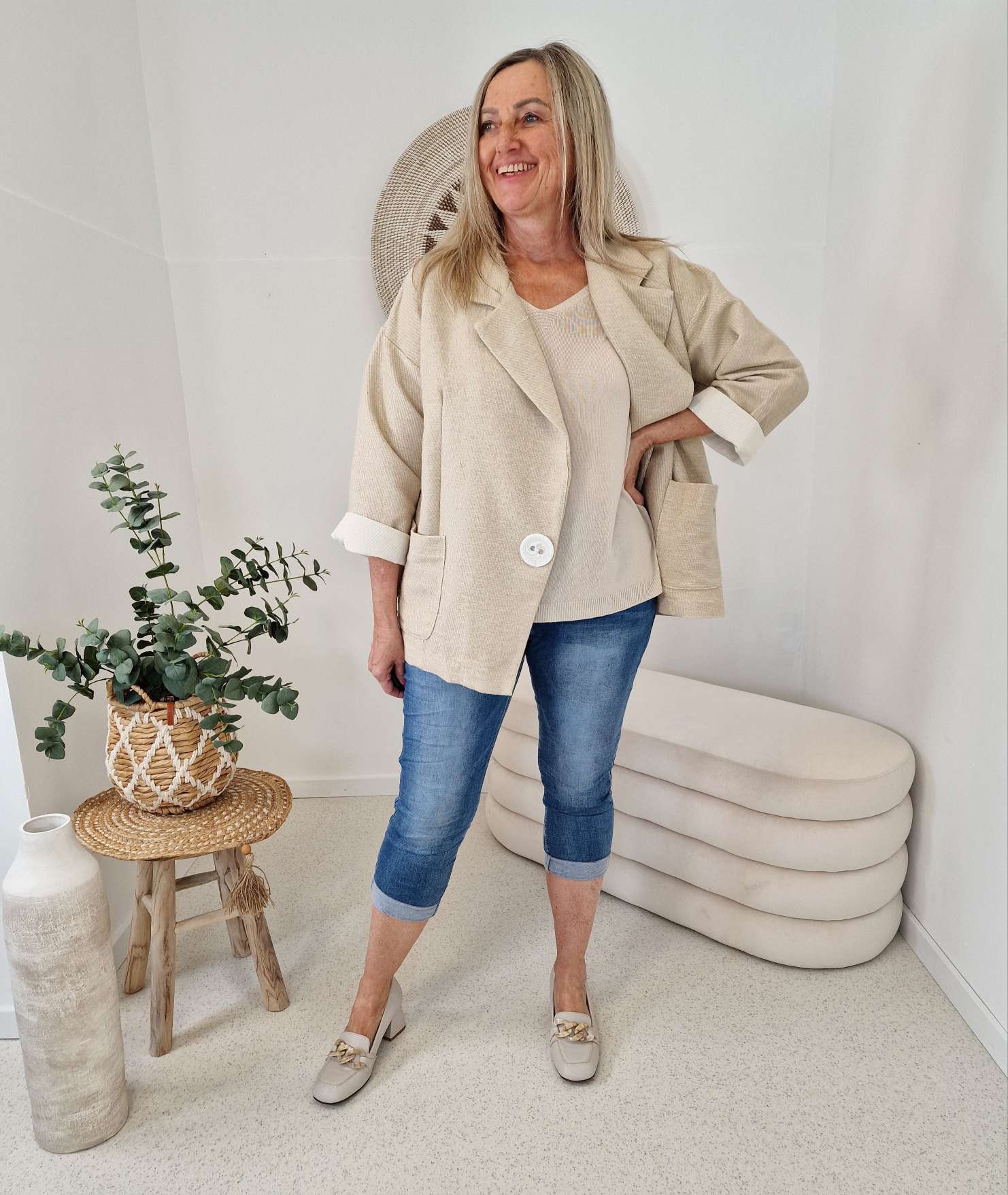 BLAZER RENE BEIGE 34-42/44 Made in Italy Oversize Anzug Jacke BLAZER RENE BEIGE 34-42/44 Made in Italy Oversize Anzug Jacke